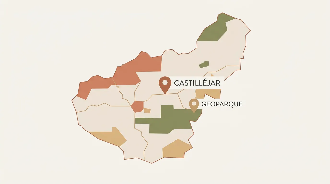Mapa conceptual simplificado mostrando la ubicación de Castilléjar dentro del Geoparque de Granada.
