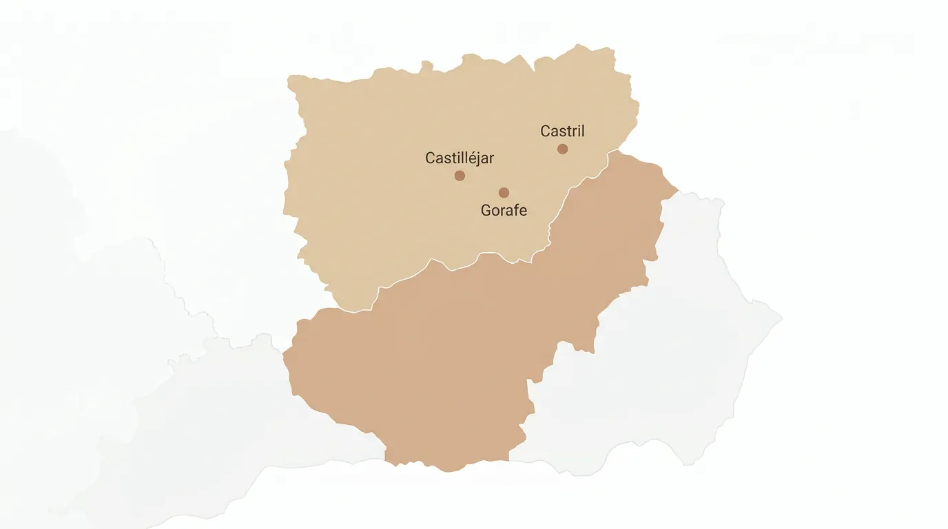 Mapa simplificado de la zona norte de Granada mostrando la ubicación central de Castilléjar respecto a Gorafe y Castril